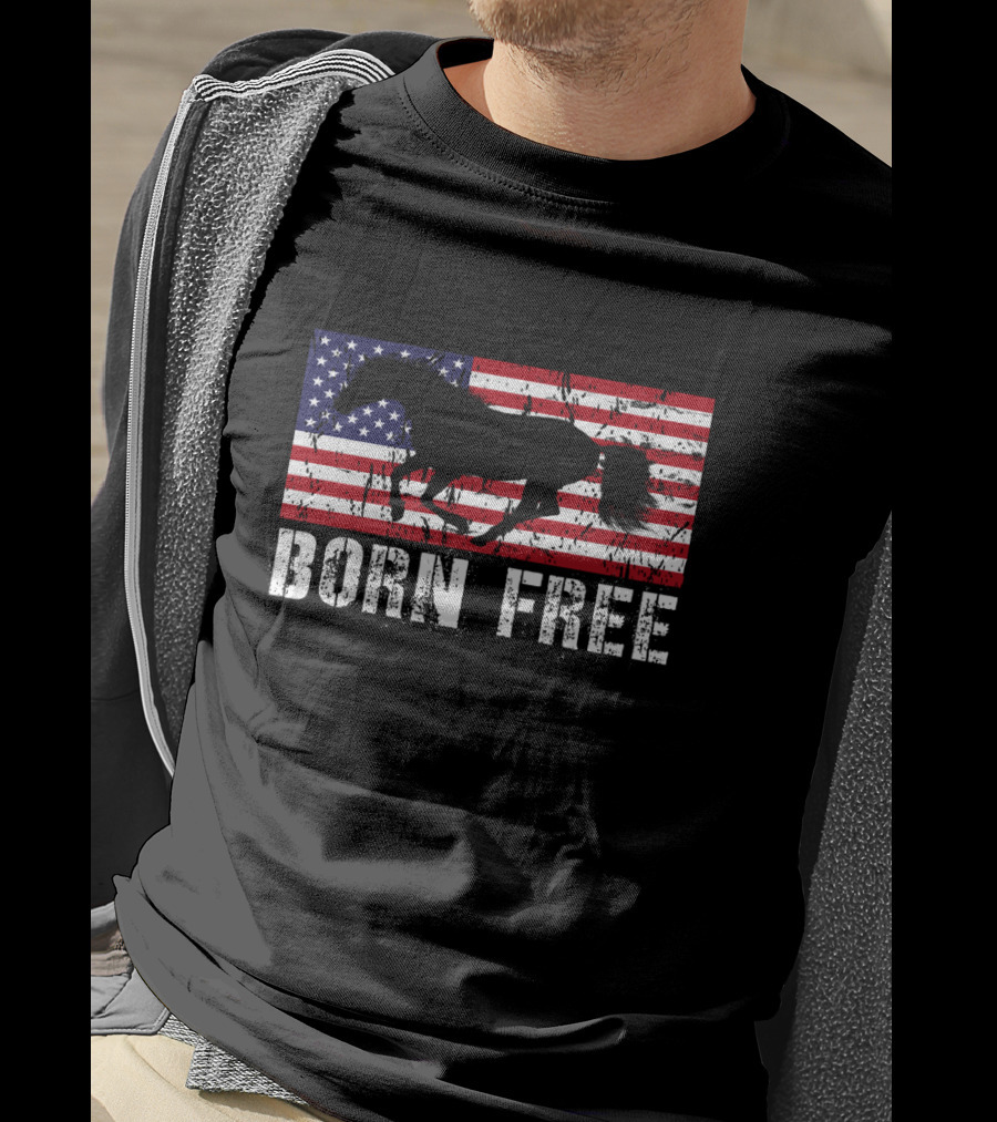 Born Free Wild Mustang American Flag Vintage Horse T-Shirt