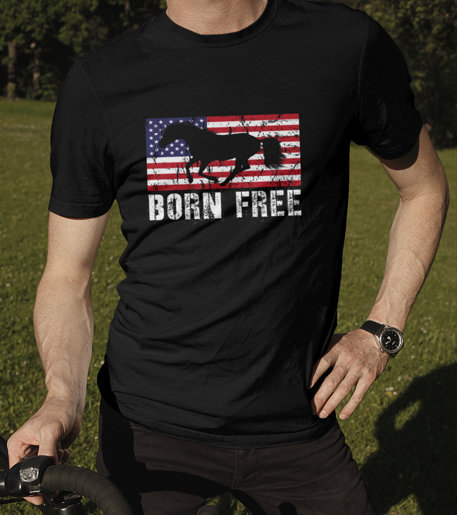 Born Free Wild Mustang American Flag Vintage Horse T-Shirt