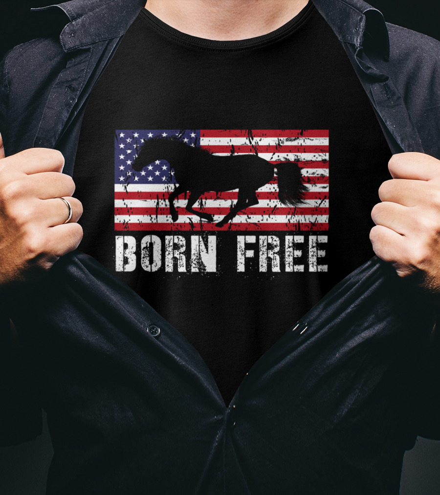 Born Free Wild Mustang American Flag Vintage Horse T-Shirt