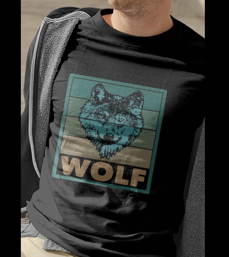 Wolf Wildlife Retro Striped T-Shirt