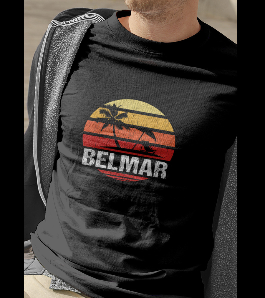 Belmar New Jersey Beach Palm Tree Sunset Vintage Surfing Scene T-Shirt