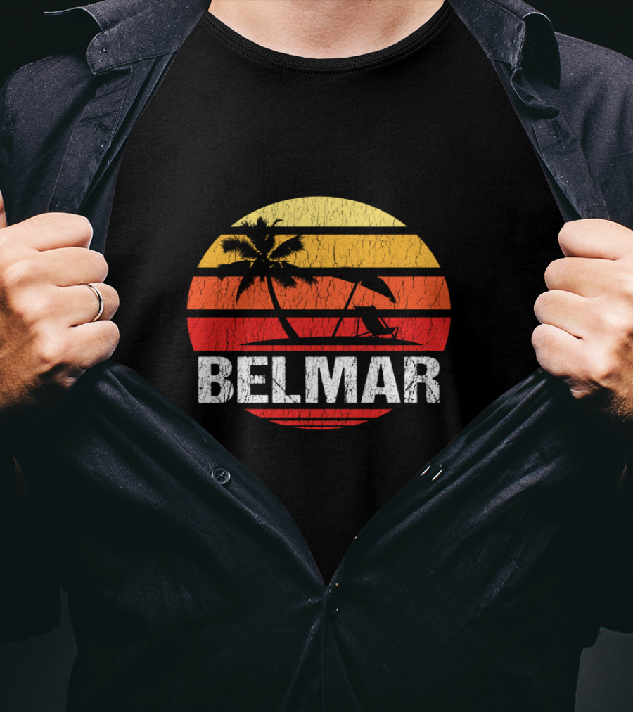 Belmar New Jersey Beach Palm Tree Sunset Vintage Surfing Scene T-Shirt