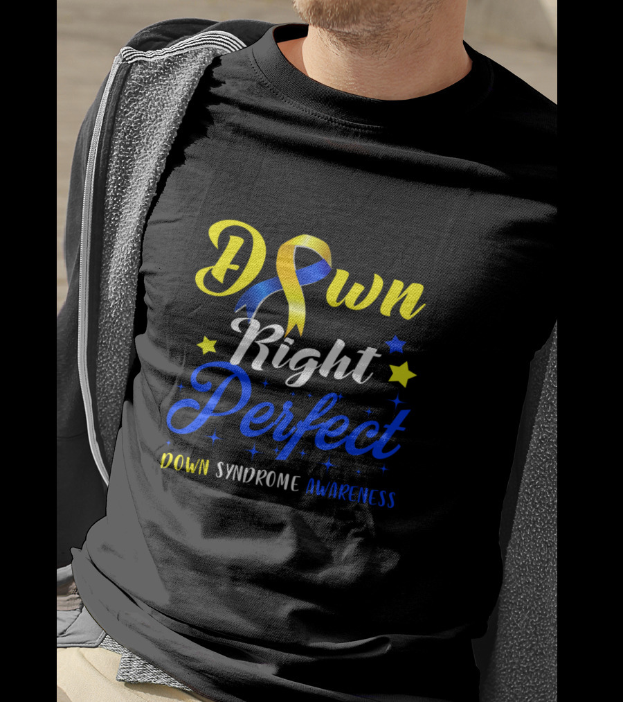 Down Syndrome Awareness Down Right Perfect Yellow Blue Ribbon Stars T-Shirt