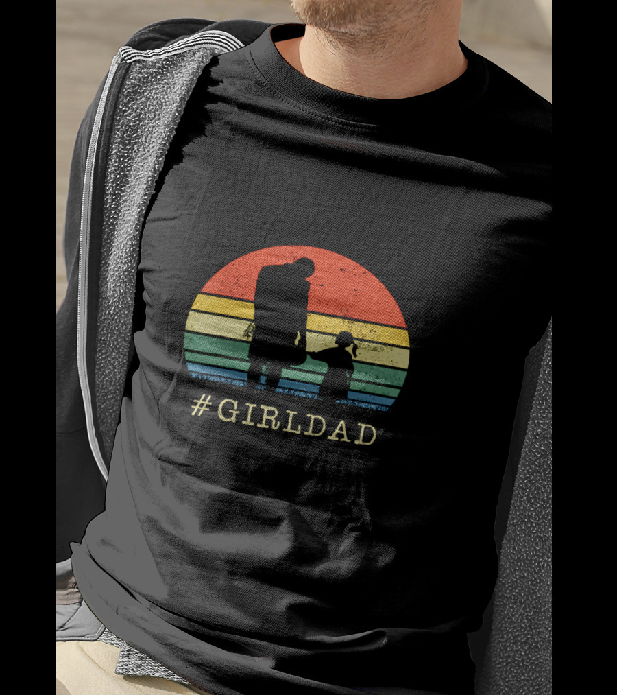 GirlDad Father And Daughter Silhouette Against Retro Sunset T-Shirt