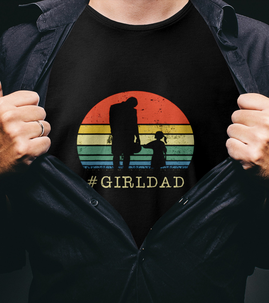 GirlDad Father And Daughter Silhouette Against Retro Sunset T-Shirt