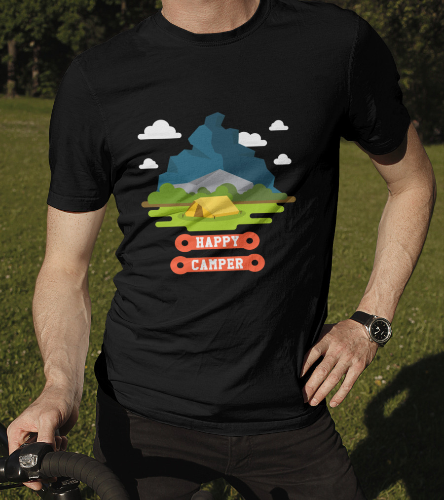 Happy Camper Mountain Tent Outdoors Adventure T-Shirt