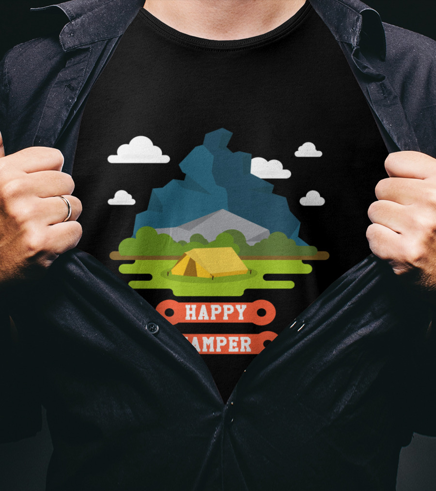 Happy Camper Mountain Tent Outdoors Adventure T-Shirt