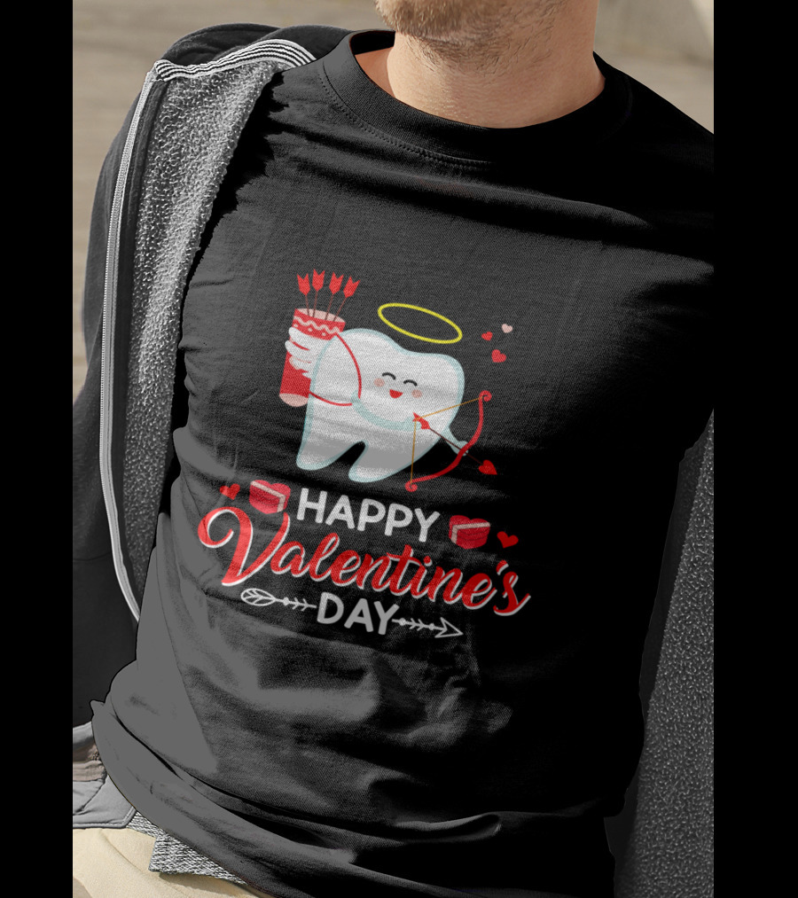 Happy Valentine's Day Cupid Tooth With Heart And Halo T-Shirt
