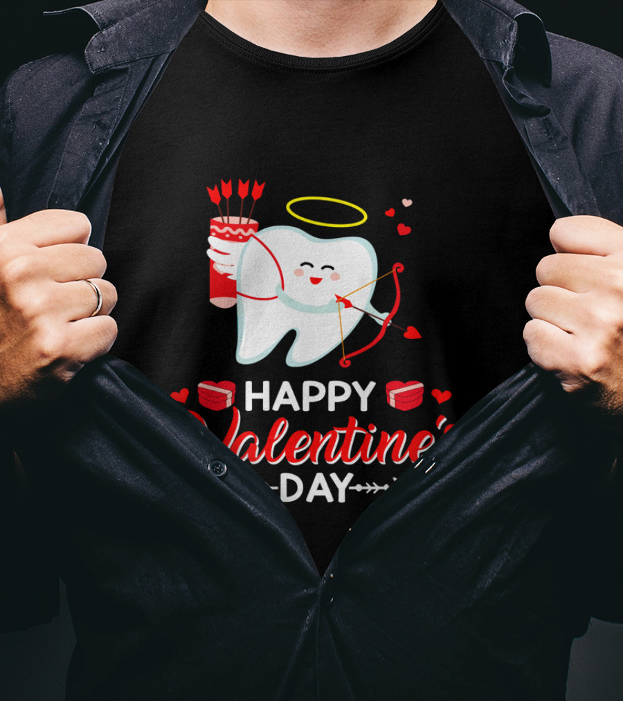 Happy Valentine's Day Cupid Tooth With Heart And Halo T-Shirt