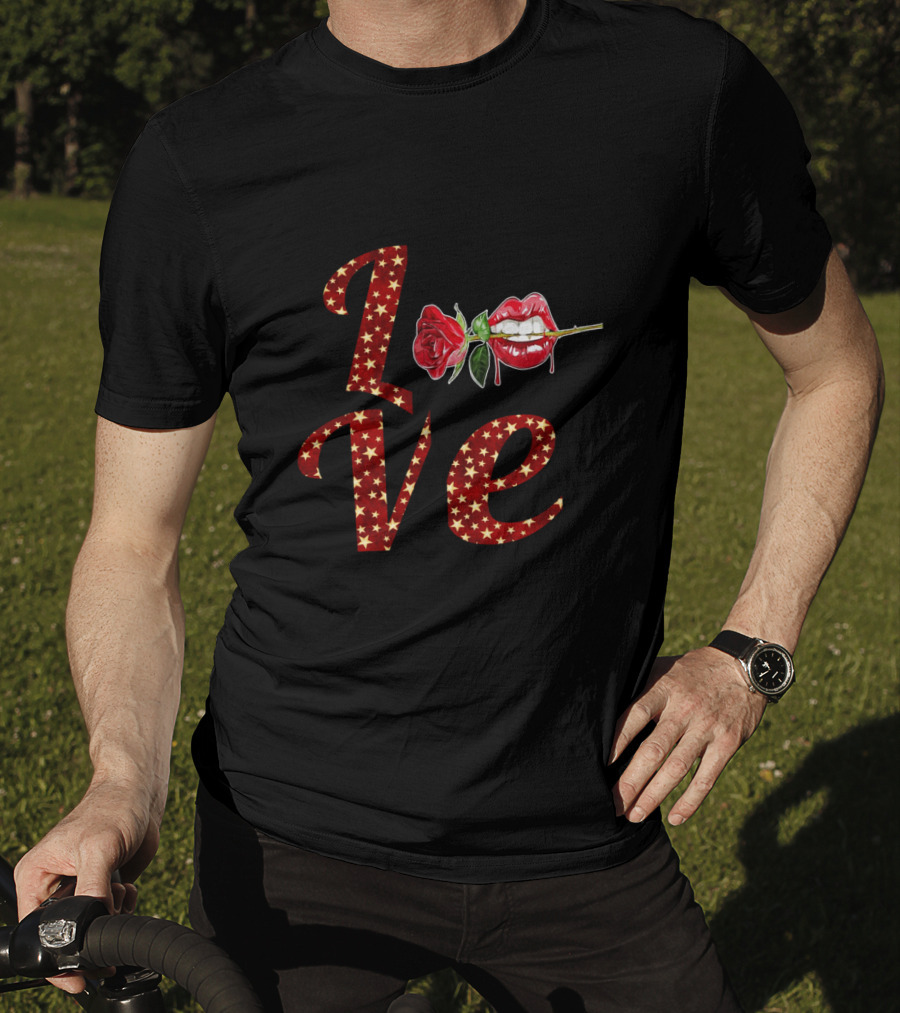 LOVE Tooth Heart Dental Life Dentist Valentine's Day Kiss Rose Lips T-Shirt