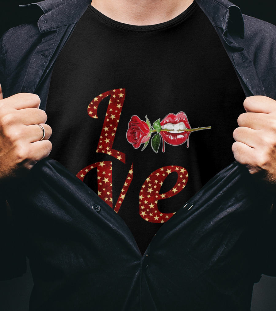 LOVE Tooth Heart Dental Life Dentist Valentine's Day Kiss Rose Lips T-Shirt