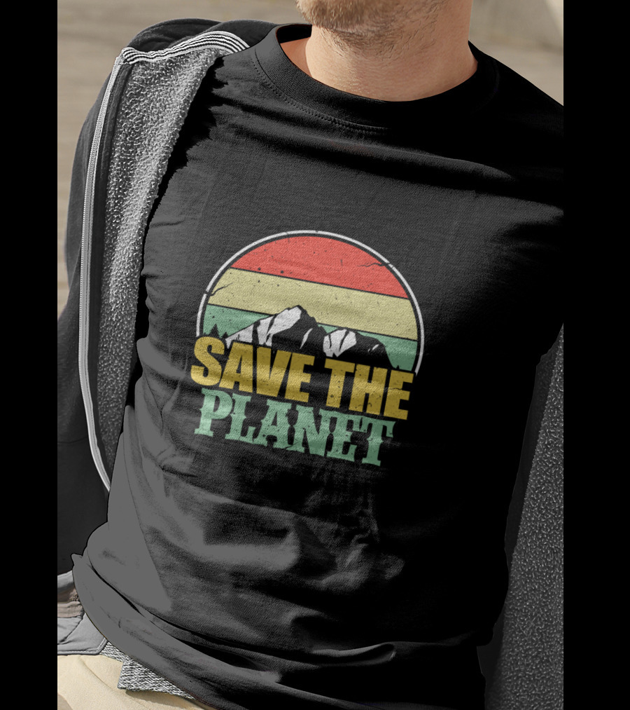 Save The Planet Earth Day Mountain Vintage Retro Sunset T-Shirt