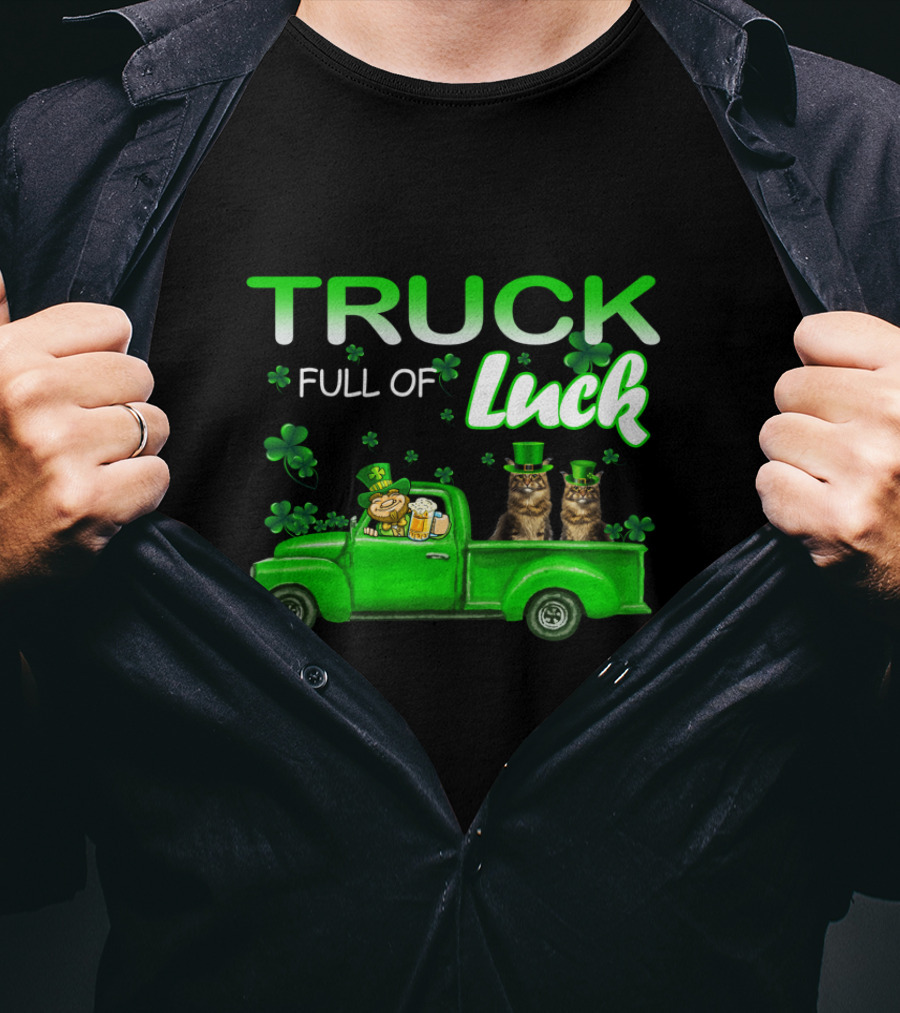 TRUCK Full Of Luck Maine Coon Cat Leprechaun T-Shirt