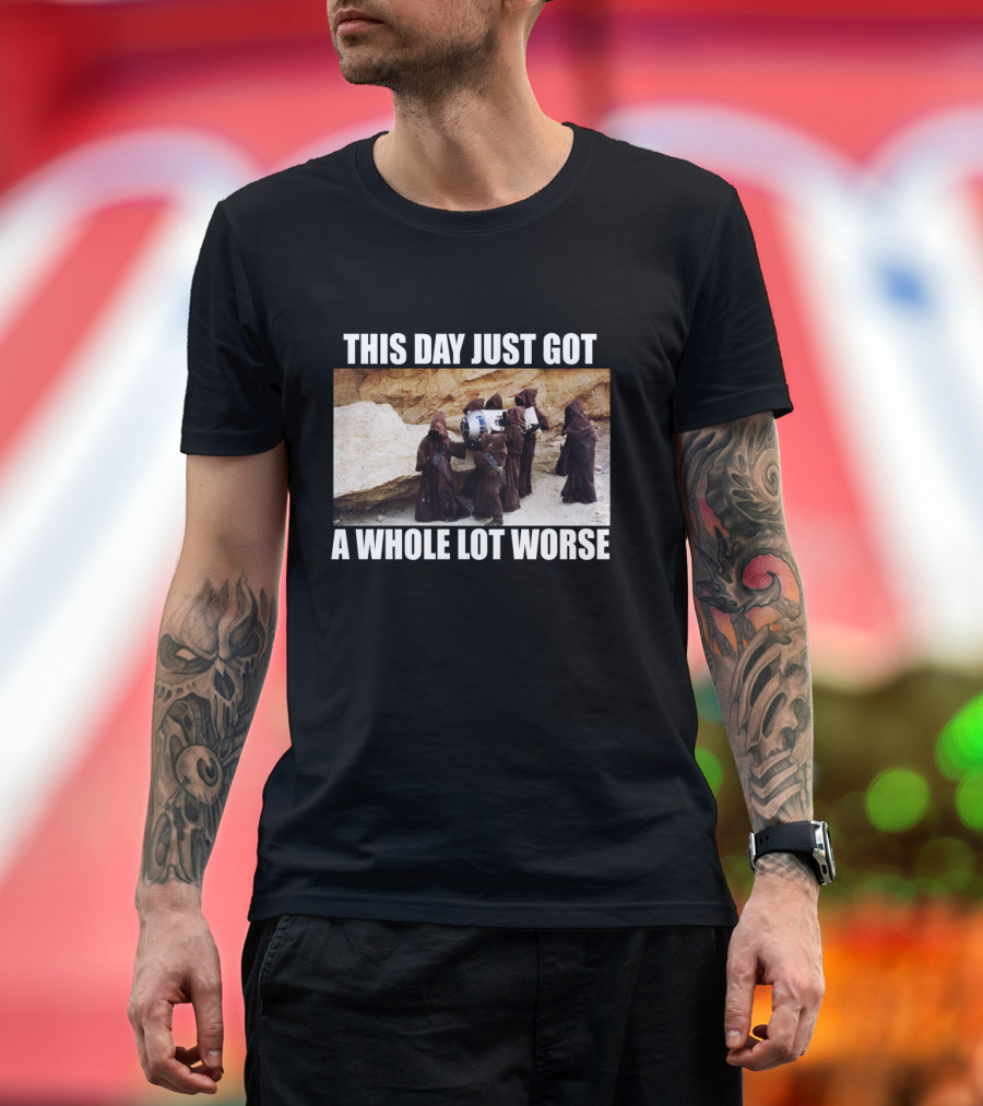 This Day Just Got a Whole Lot Worse Jawa Carrying R2-D2 Desert Scene T-Shirt