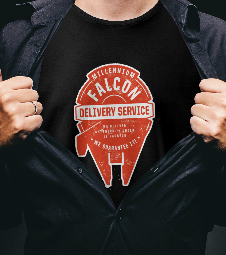 Millennium Falcon Delivery Service We Deliver Anything In Under 12 Parsecs We Guarantee It T-Shirt