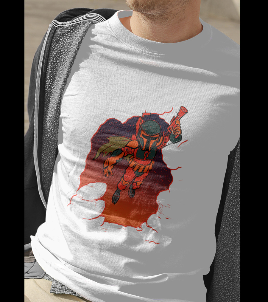 Star Wars Boba Fett Illustrated Blast Mandalorian Jetpack Fire Burst T-Shirt