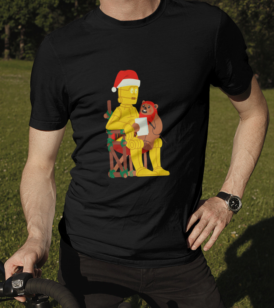 Star Wars Holiday Santa C 3PO And Ewok Christmas Chair Scene T-Shirt