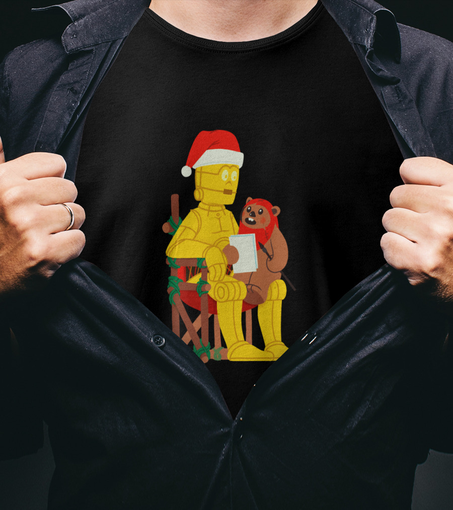 Star Wars Holiday Santa C 3PO And Ewok Christmas Chair Scene T-Shirt