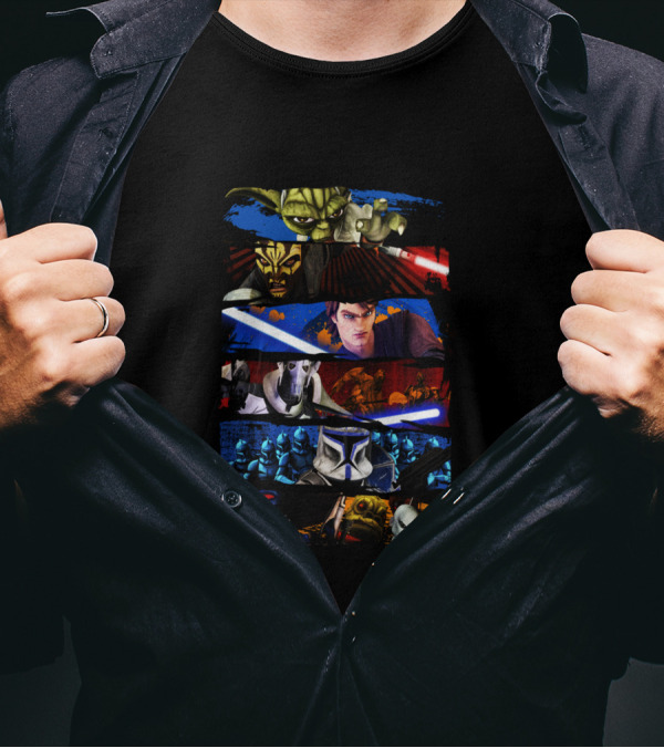Star Wars The Clone Wars Character Panels Yoda Maul Anakin Grievous Clones T-Shirt