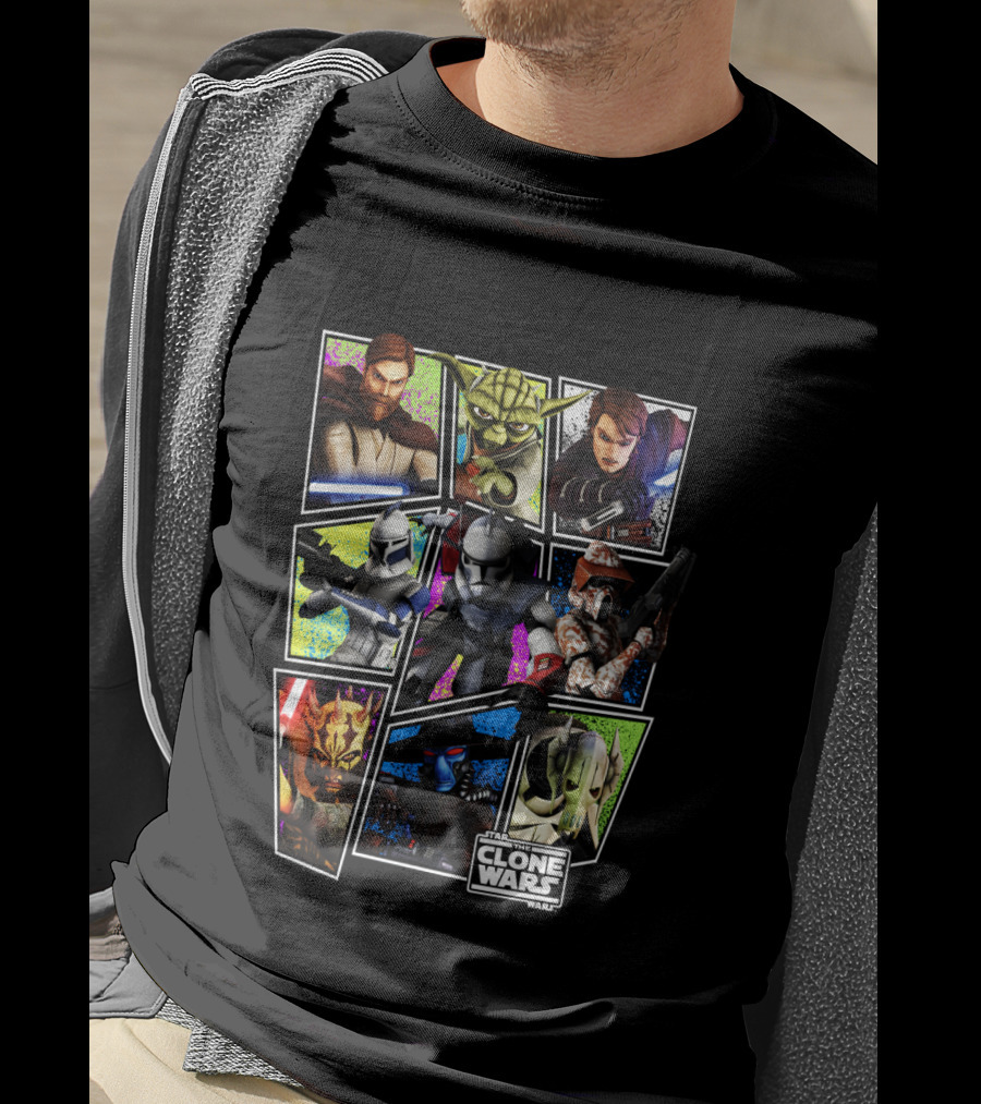 The Clone Wars Obi-Wan Yoda Anakin Troopers Maul Grievous Wampa Group Panel T-Shirt