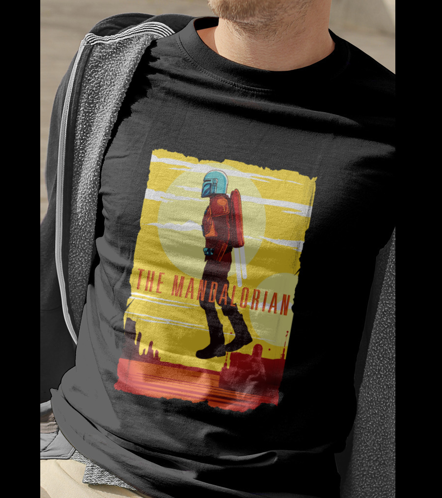 The Mandalorian Jet Pack Floating Scene With Yellow T-Shirt