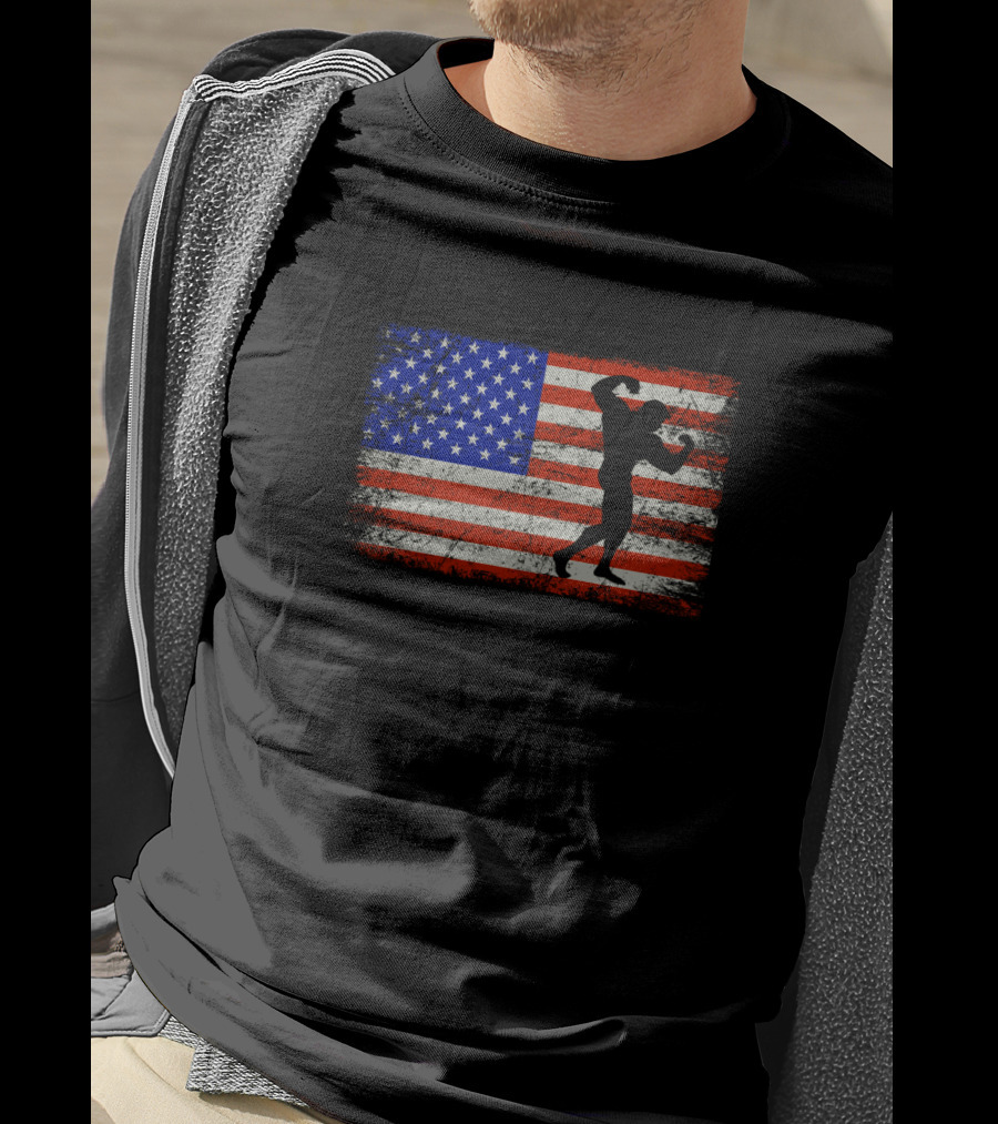 American Flag Bodybuilding Strength T-Shirt