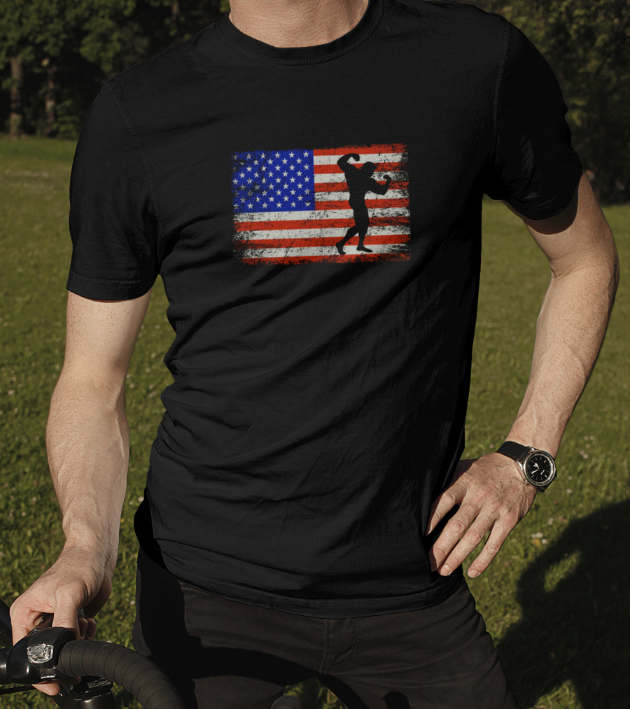 American Flag Bodybuilding Strength T-Shirt