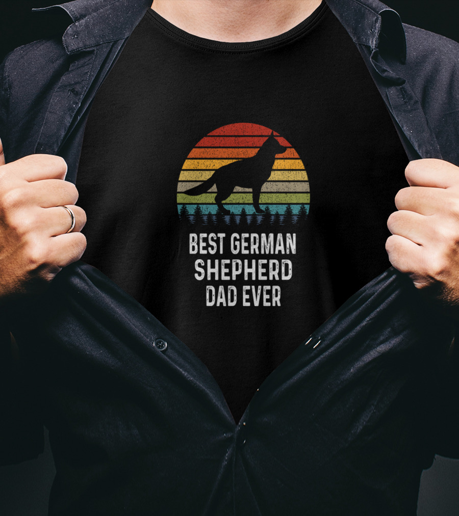 Best German Shepherd Dad Ever Retro Sunset T-Shirt