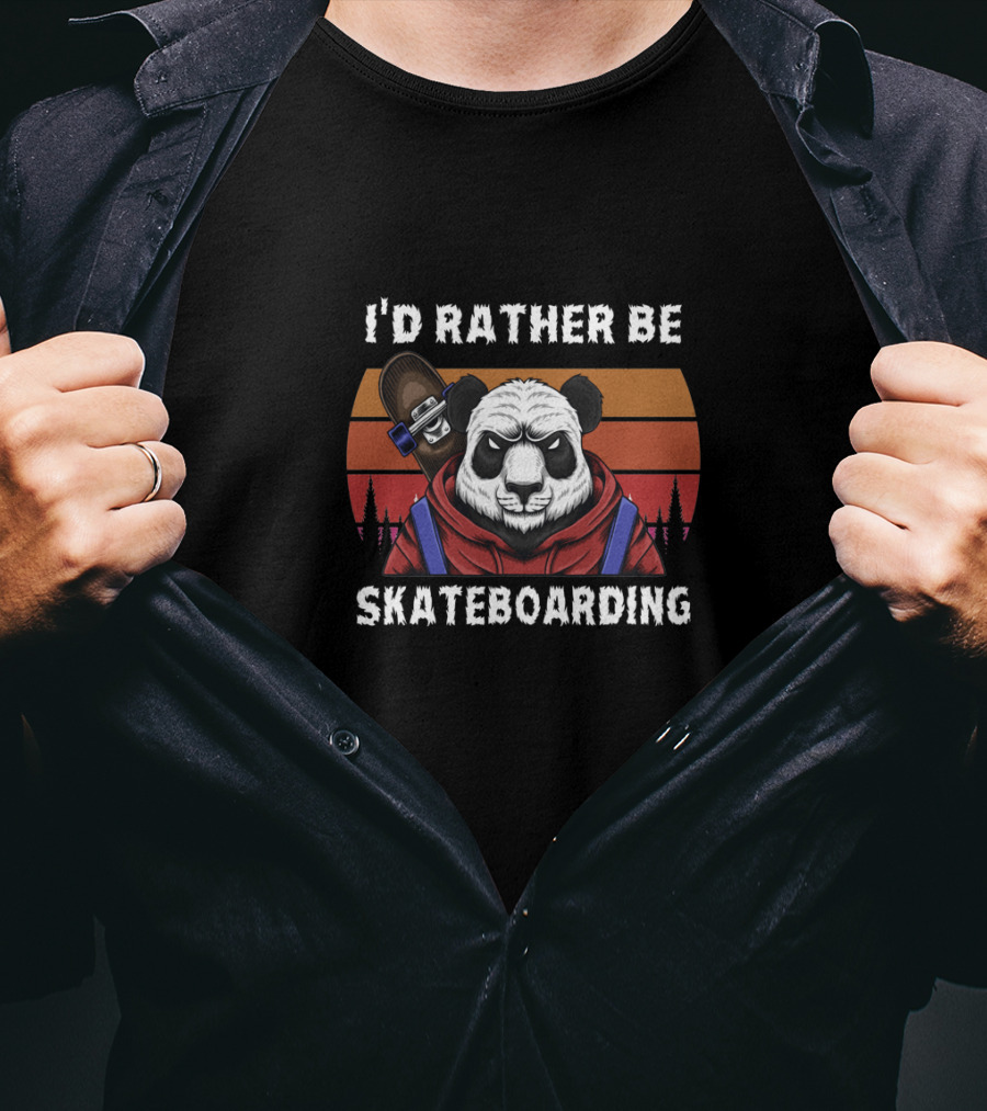 I’d Rather Be Skateboarding Panda With Skateboard Retro Sunset T-Shirt