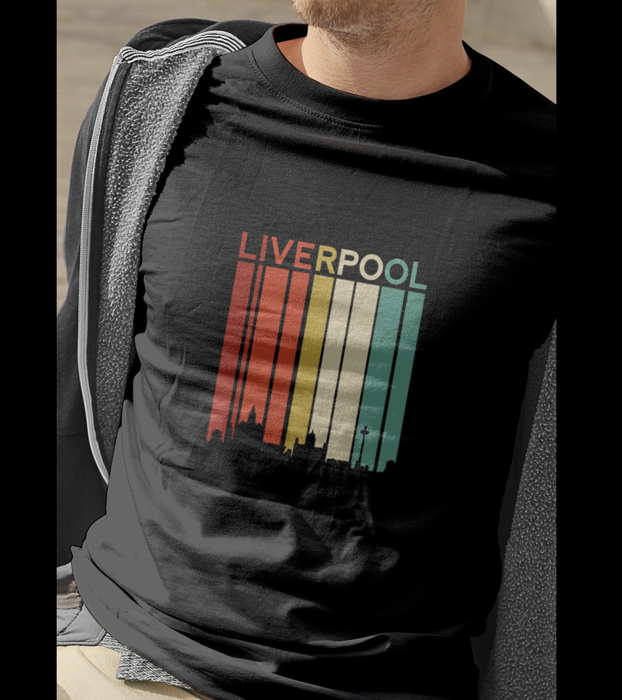 Liverpool England Skyline Retro Columns T-Shirt