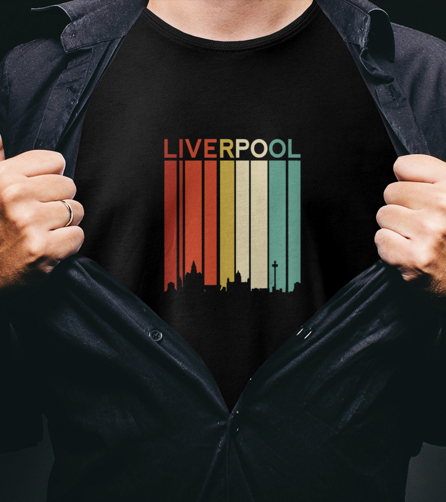 Liverpool England Skyline Retro Columns T-Shirt