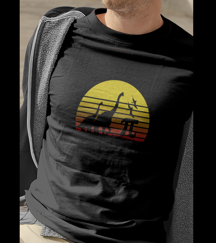 Retro Vintage Dinosaur Pi Day Sunset Scene T-Shirt