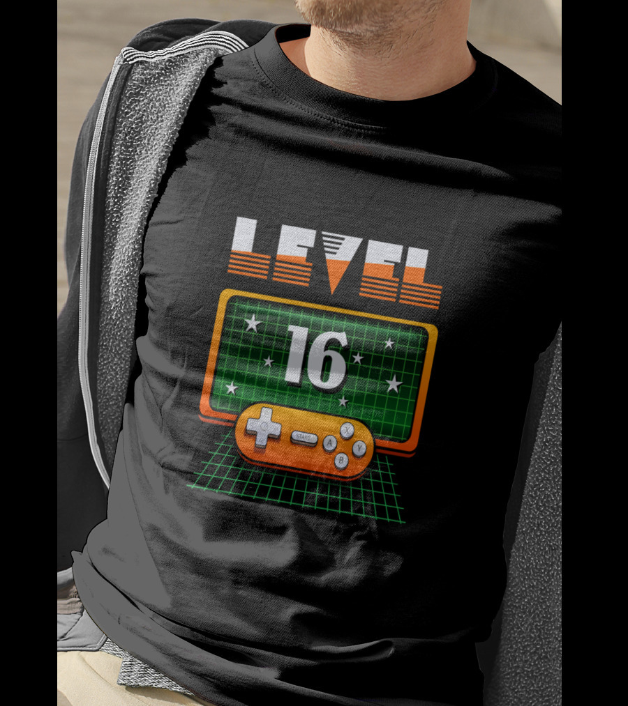 Level 16 Birthday Video Games Controller Grid T-Shirt
