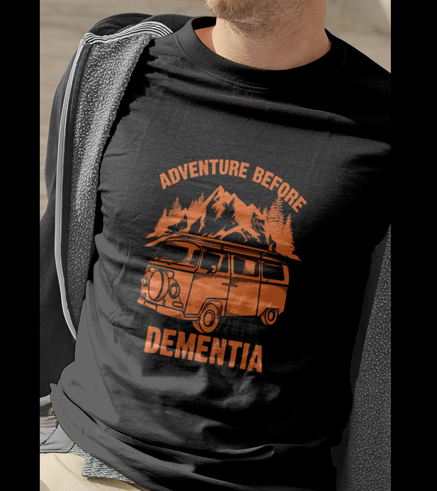 Adventure Before Dementia Vintage Camper Van Mountain Scene T-Shirt
