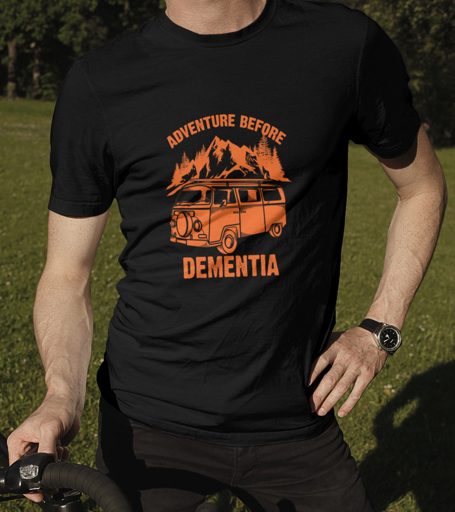 Adventure Before Dementia Vintage Camper Van Mountain Scene T-Shirt