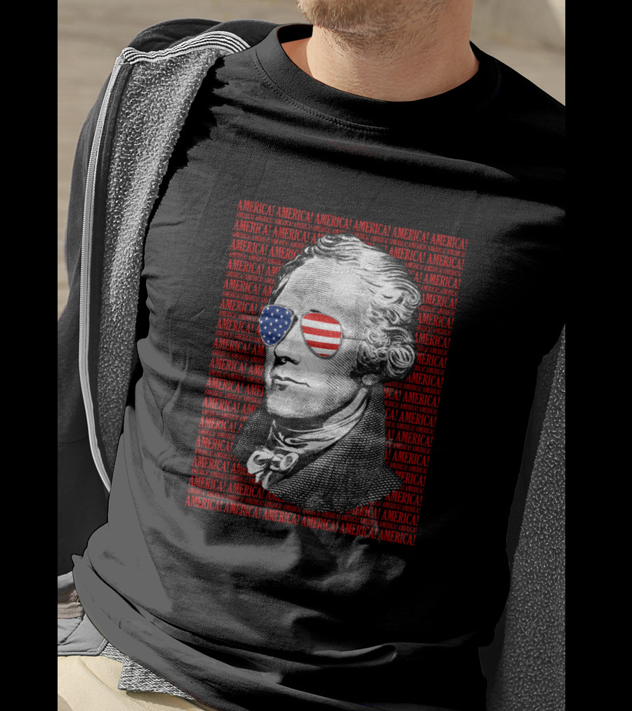 Alexander Hamilton America USA Patriotic Sunglasses Iconic American Flag T-Shirt