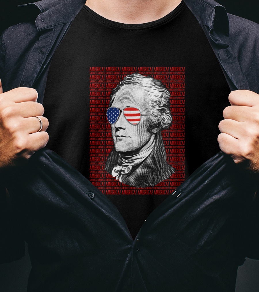 Alexander Hamilton America USA Patriotic Sunglasses Iconic American Flag T-Shirt