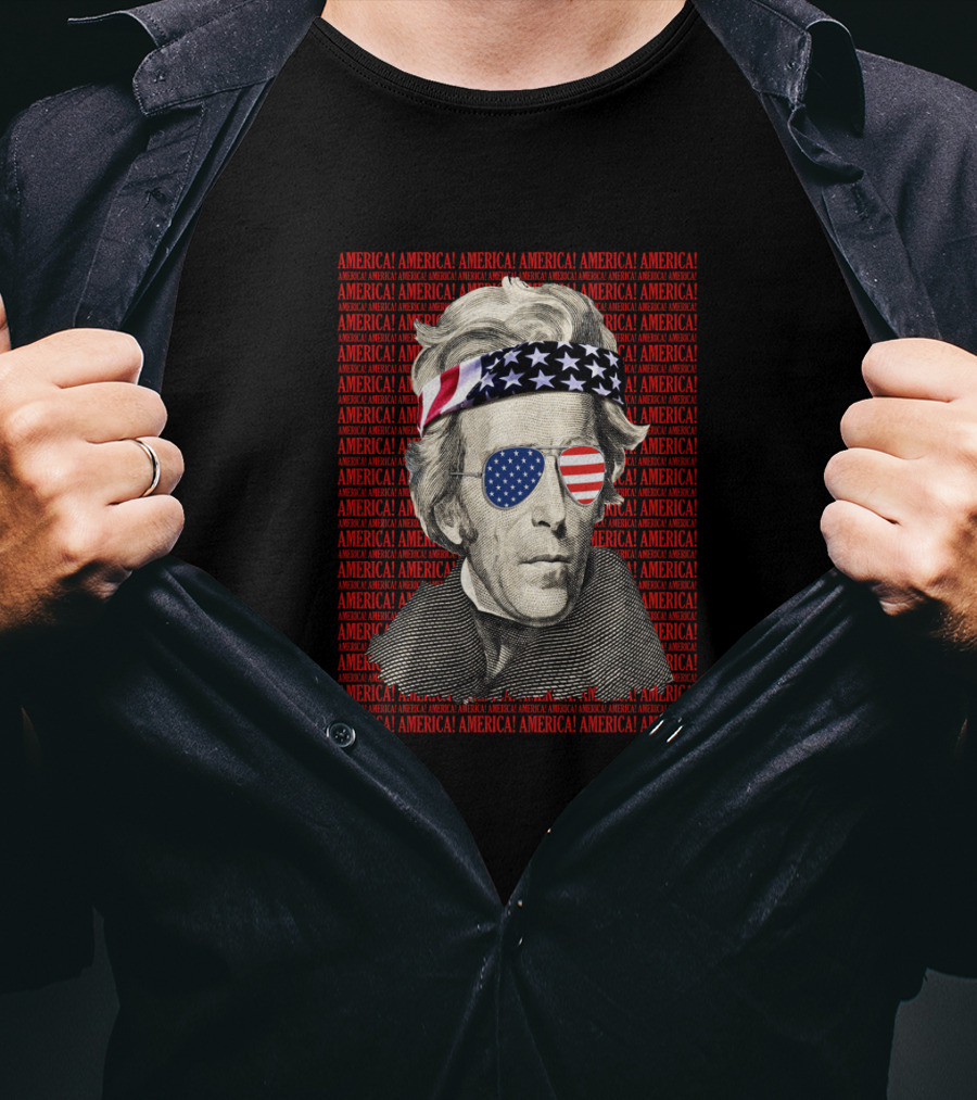 Andrew Jackson American Flag Bandana Sunglasses Patriotic USA America T-Shirt