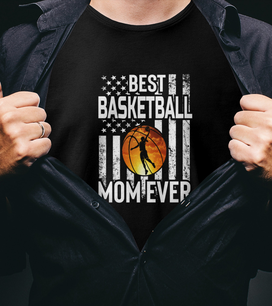 Best Basketball Mom Ever Vintage American Flag Basketball Dunk T-Shirt
