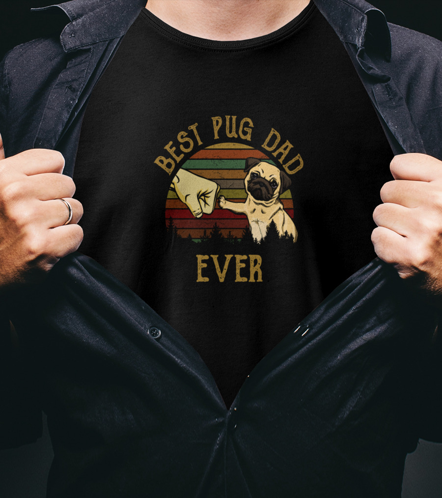 Best Pug Dad Ever Vintage Fist Bump Pug Lover T-Shirt