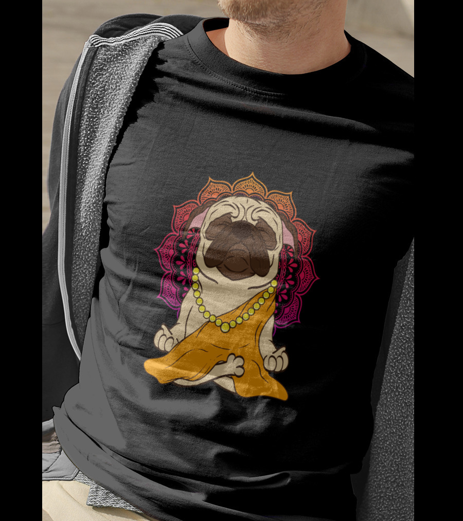Buddhism Meditation Yoga Pug With Mandala And Beads T-Shirt