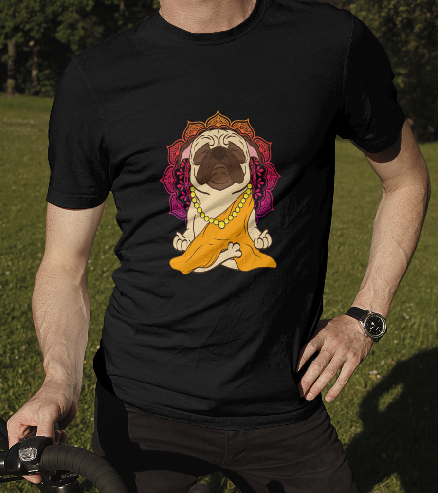 Buddhism Meditation Yoga Pug With Mandala And Beads T-Shirt