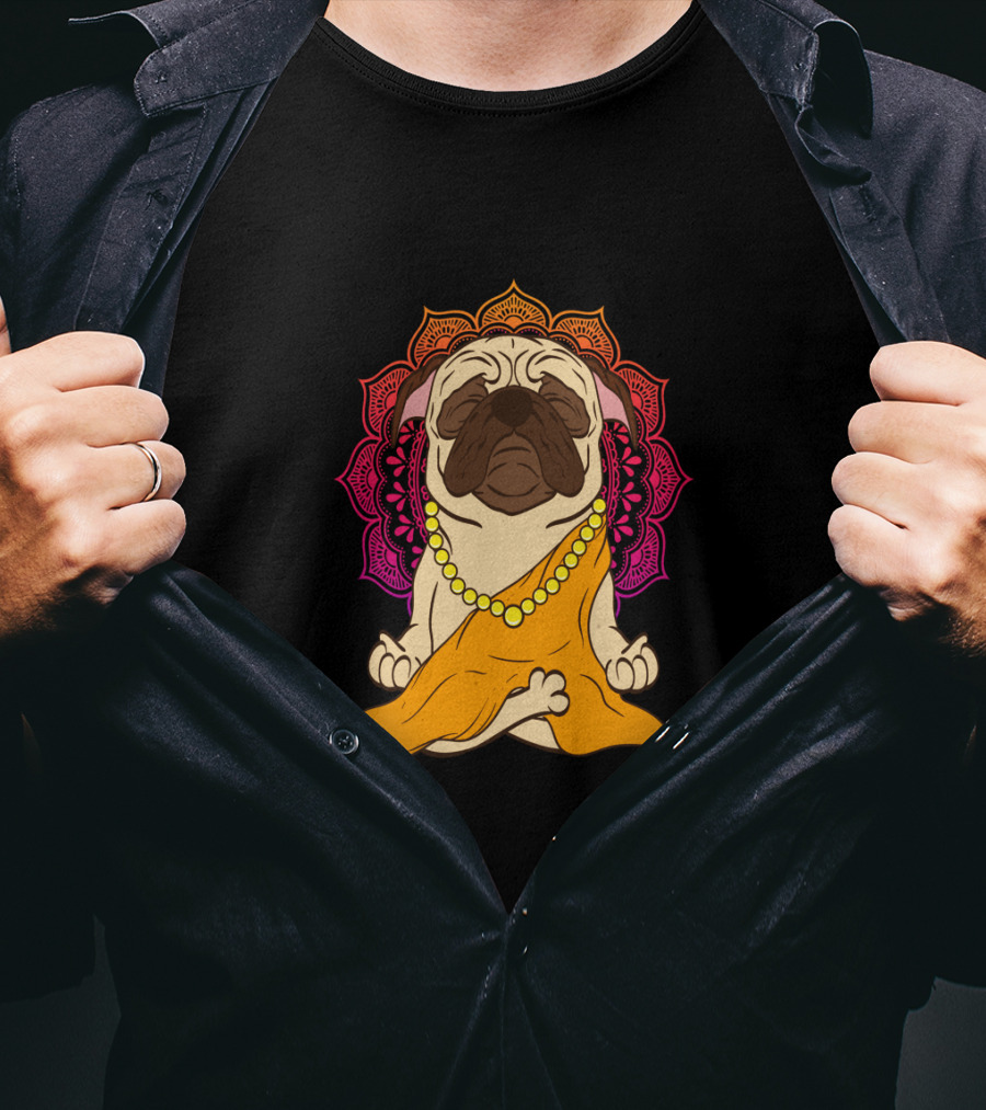 Buddhism Meditation Yoga Pug With Mandala And Beads T-Shirt