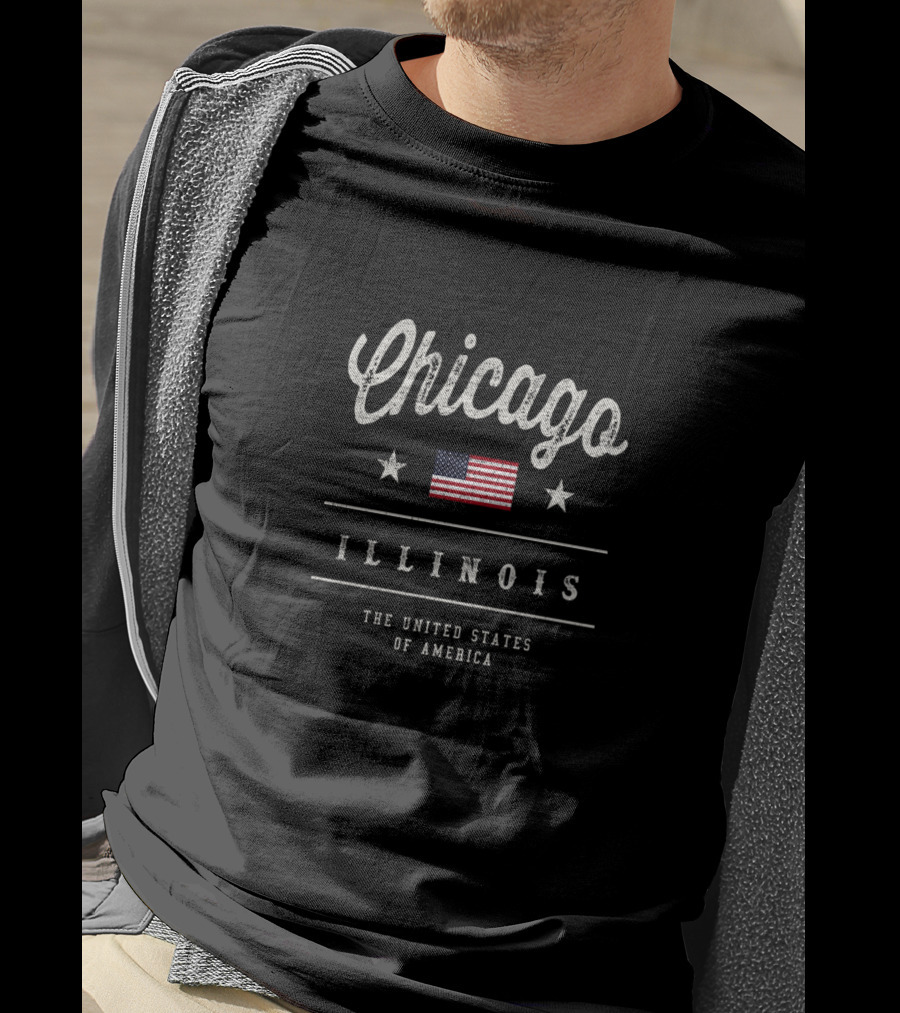 Chicago Illinois United States Of America Flag Stars T-Shirt