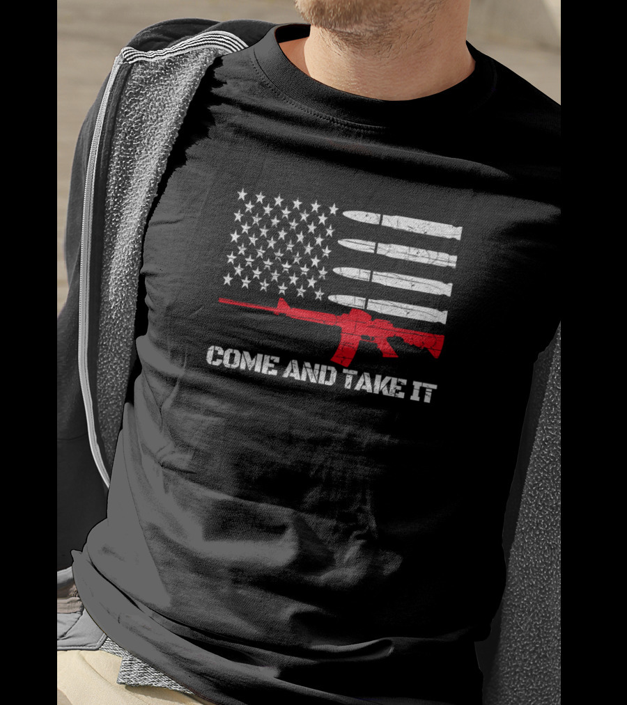 COME AND TAKE IT AR 15 American Flag Bullet Stripes T-Shirt