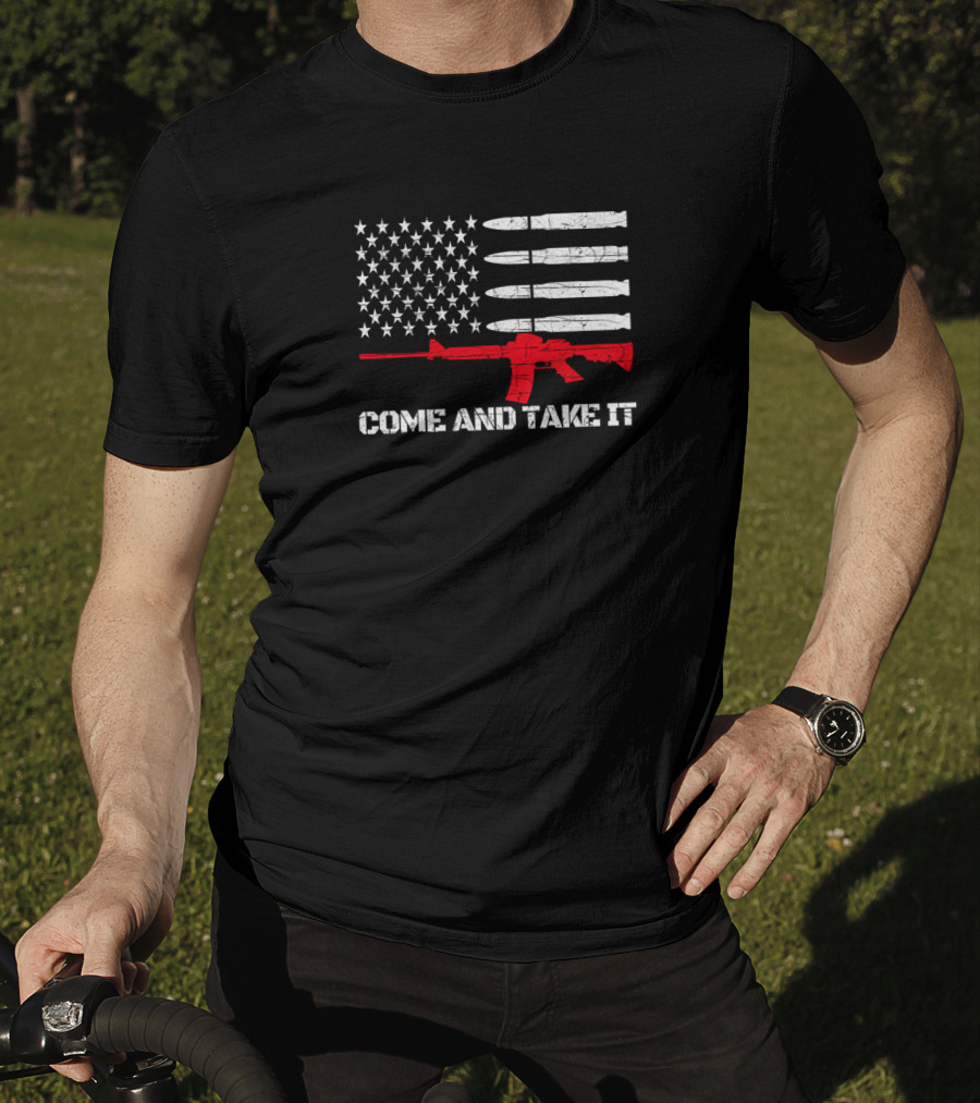COME AND TAKE IT AR 15 American Flag Bullet Stripes T-Shirt
