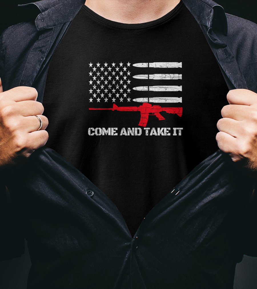 COME AND TAKE IT AR 15 American Flag Bullet Stripes T-Shirt
