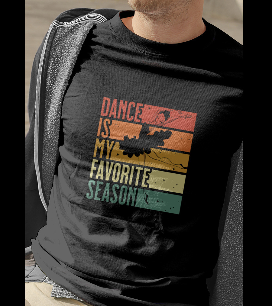 Dance Is My Favorite Season Ballerina Silhouette Retro Sunset Stripes T-Shirt