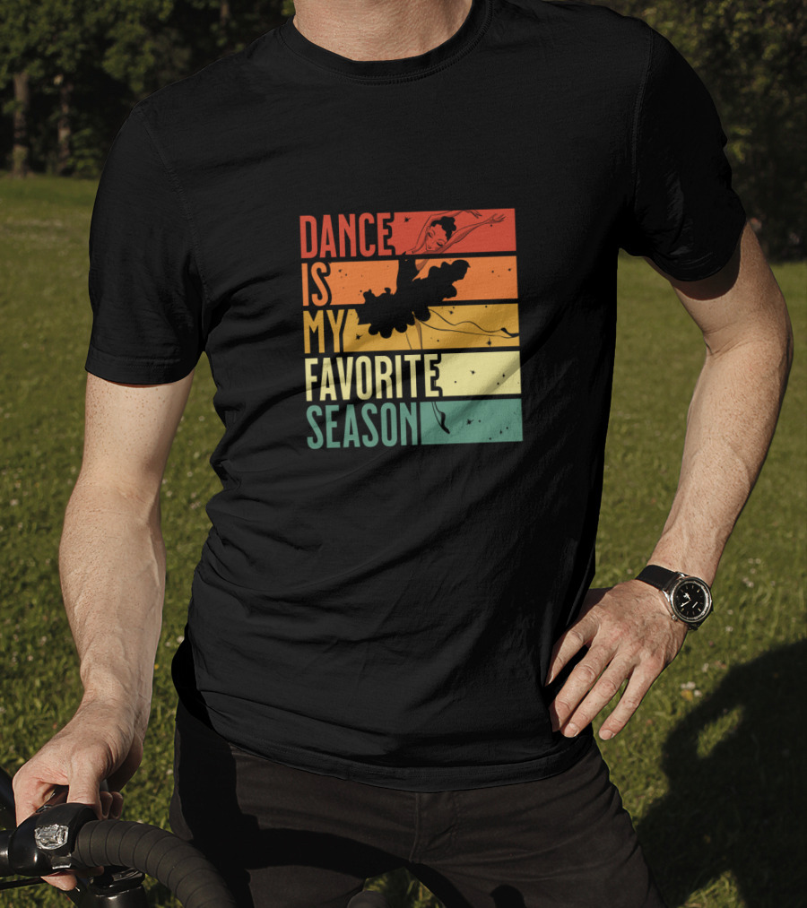 Dance Is My Favorite Season Ballerina Silhouette Retro Sunset Stripes T-Shirt