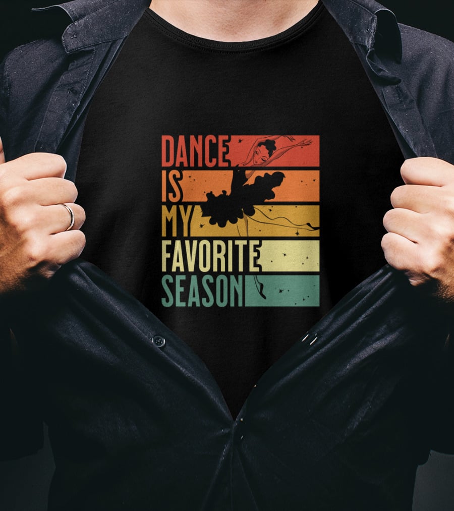 Dance Is My Favorite Season Ballerina Silhouette Retro Sunset Stripes T-Shirt